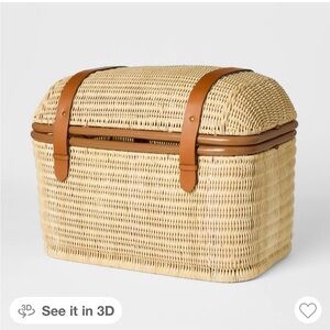 Studio McGee 21” Woven Rattan Storage Trunk with Leather Straps